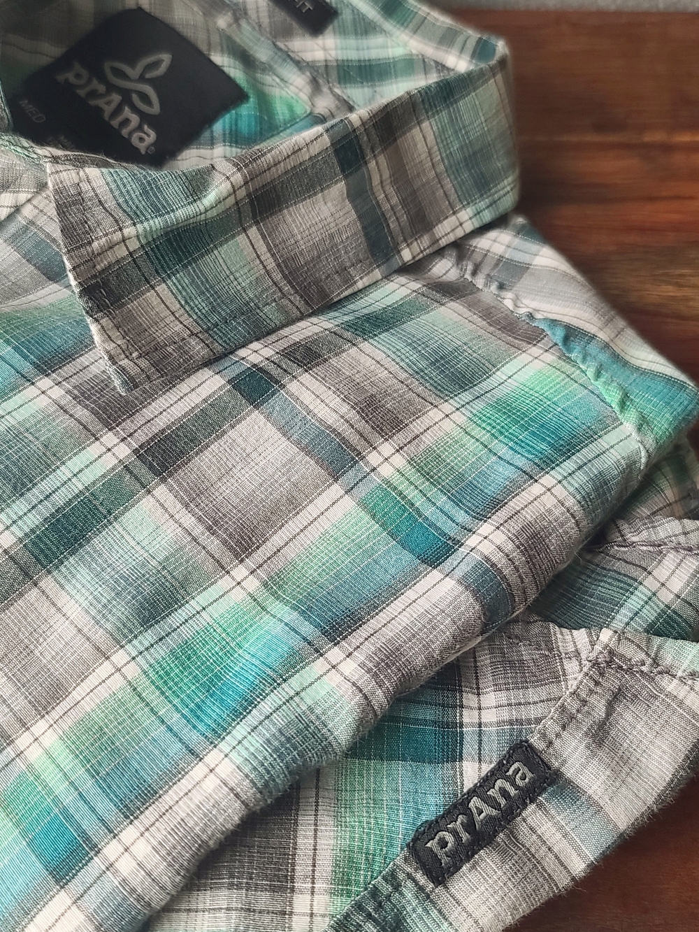 prAna Green & Teal Plaid Button-Up Shirt